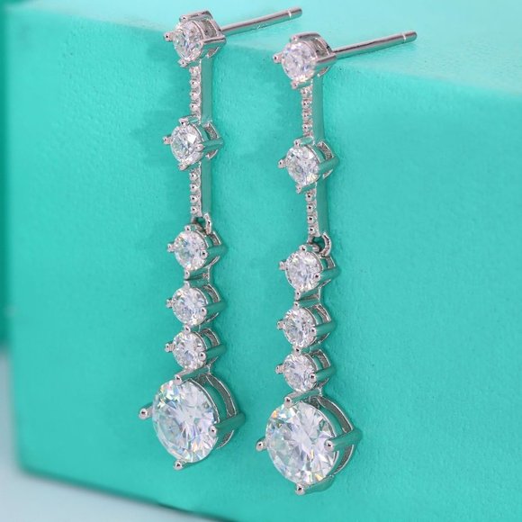 Certified 3ct. t.w. Moissanite Diamond Drop Linear Long Earrings NEW - Picture 1 of 13